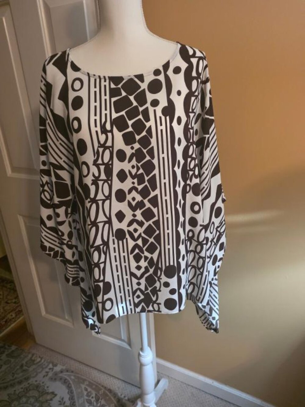 Brown and White Poncho Top